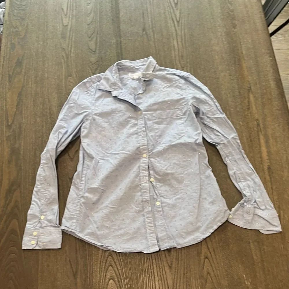 Gap Fitted Boyfriend Shirt Cotton Metallic Dot Button Up Collared Size S